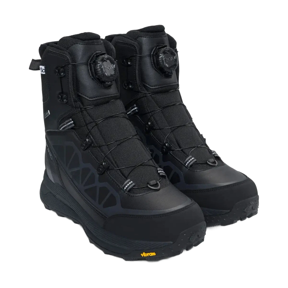 Par svarta Viking vinterkängor med BOA-system och Vibram-sula