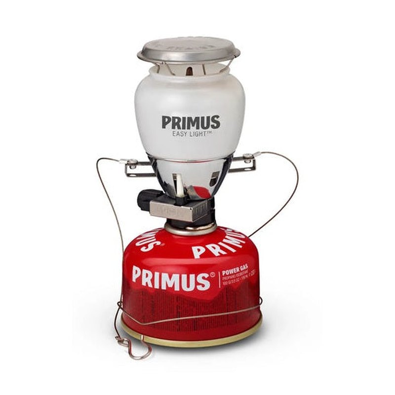 Primus EasyLight lantern med frostat vitt glas och metalldräger på vit bakgrund
