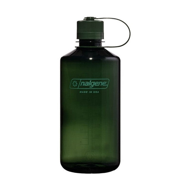 Nalgene 1L vattenflaska mörkgrön med smalt munstycke och lock