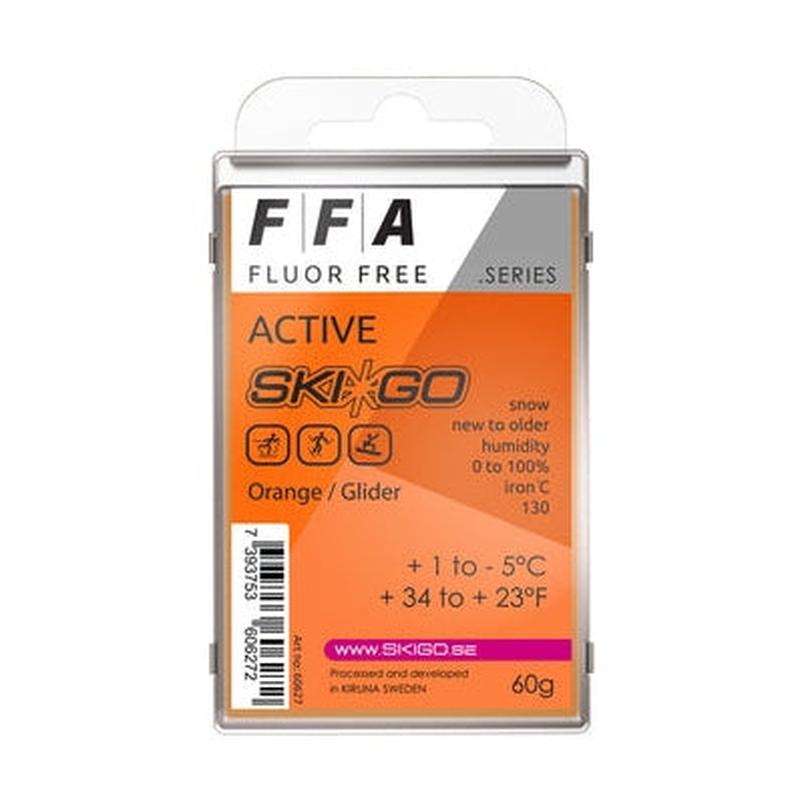 FFA Glider Orange Glidvalla i plastförpackning, fluorfri paraffin för nysnö till äldre snö