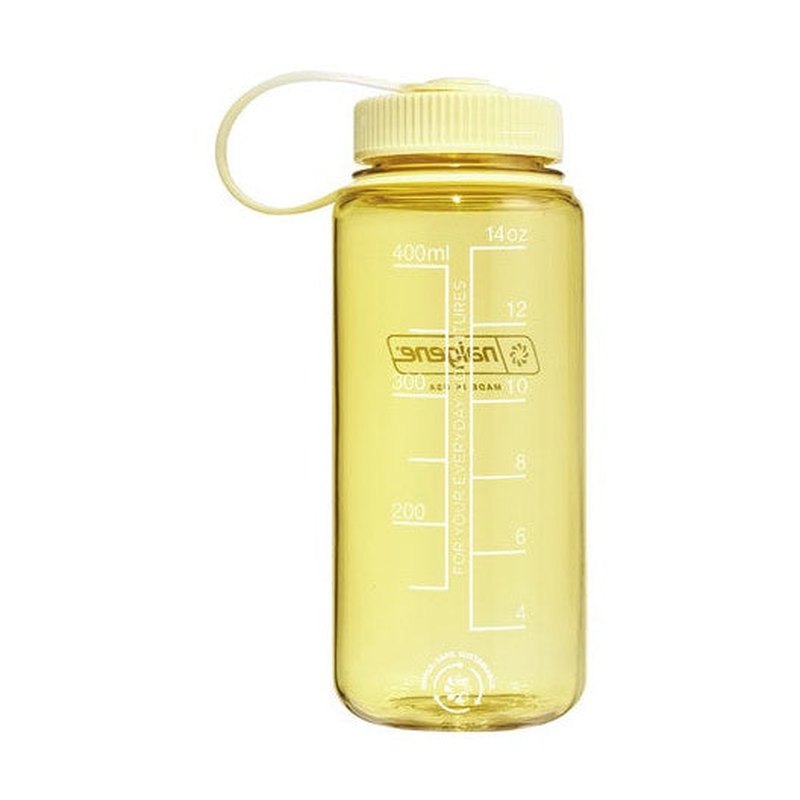 Ljusgul Nalgene vattenflaska med beige lock och 400ml-gradering