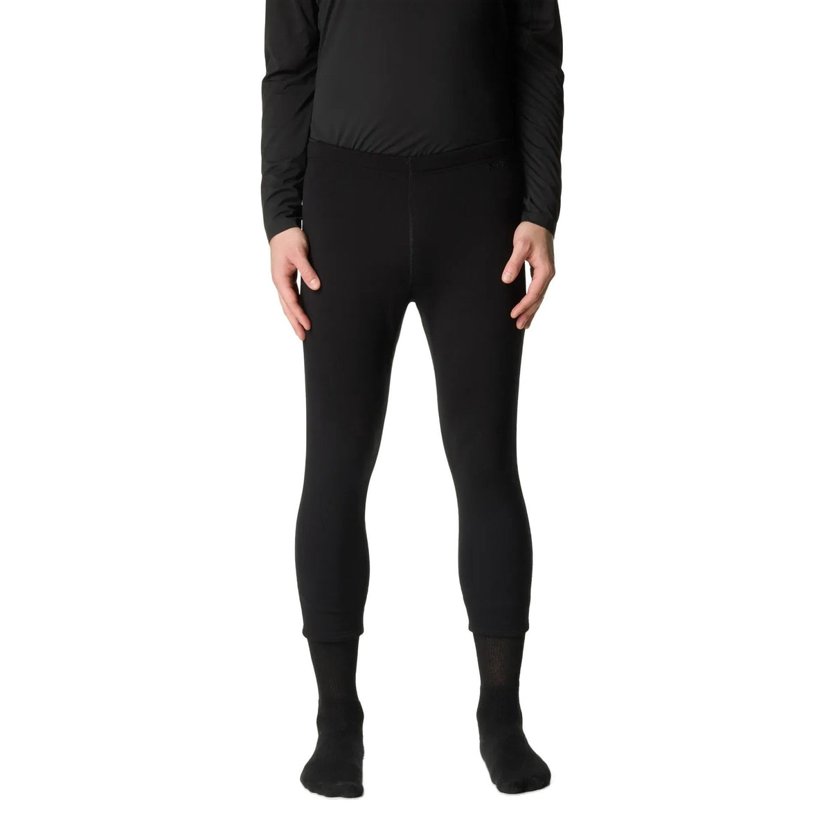 Framsida av svarta Houdini Drop Knee Power Tights II med elastiskt midjeband