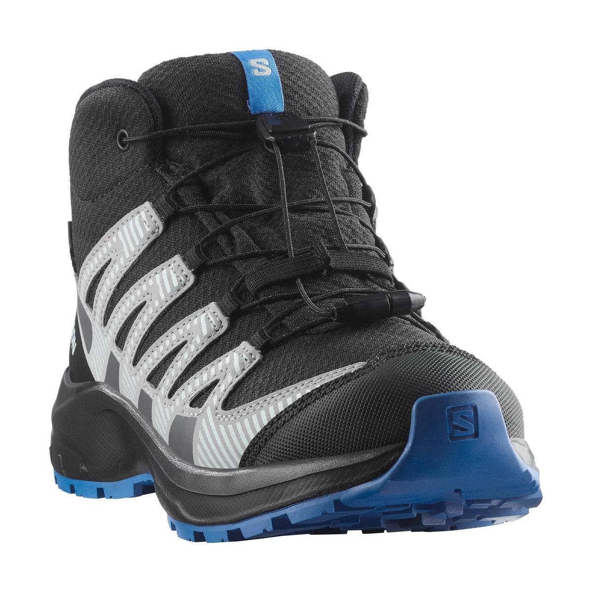 Salomon XA PRO V8 Mid Junior vandringskängor i svart med ljusgrå detaljer