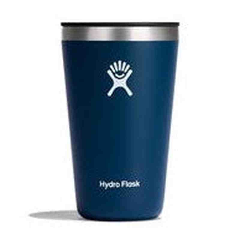 Mörkblå Hydro Flask termosmugg med silverkant och svart lock