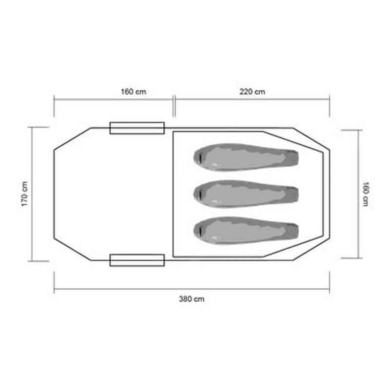 Planritning över Fjällmark Kebne tunneltält layout