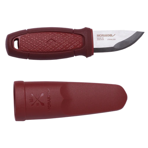 Mörkerröd Morakniv med mönstrat handtag och rostfritt stålblad