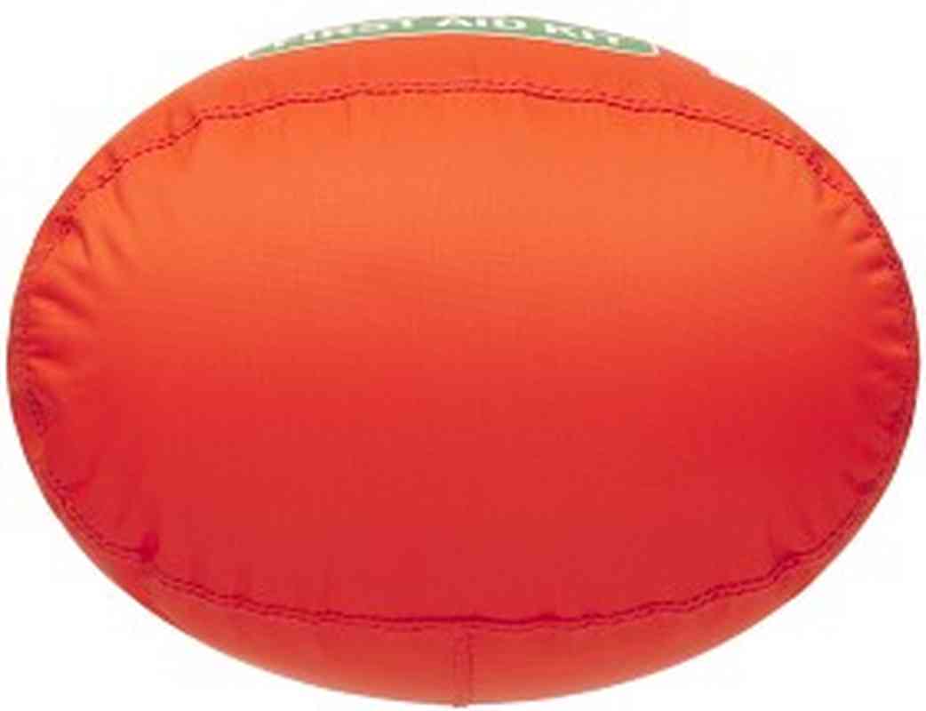 Bottom view of oval shaped orange first aid dry bag