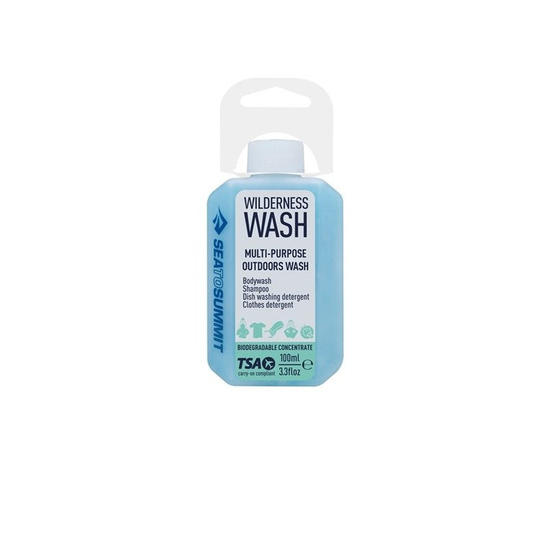 Sea to Summit Wilderness Wash 100ml ljusblå flaska med hängövers