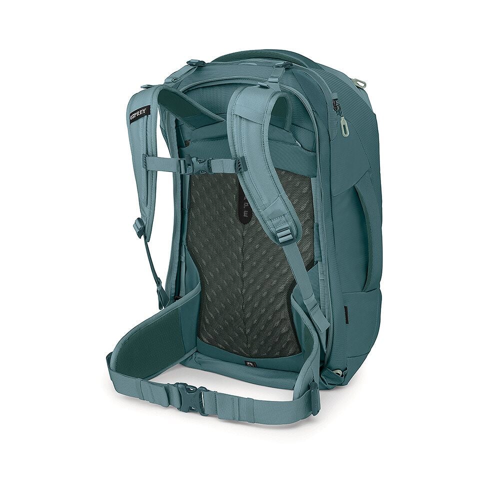 Baksida Osprey Fairview 40 med AirScape ventilerande ryggpanel och justerbara remmar